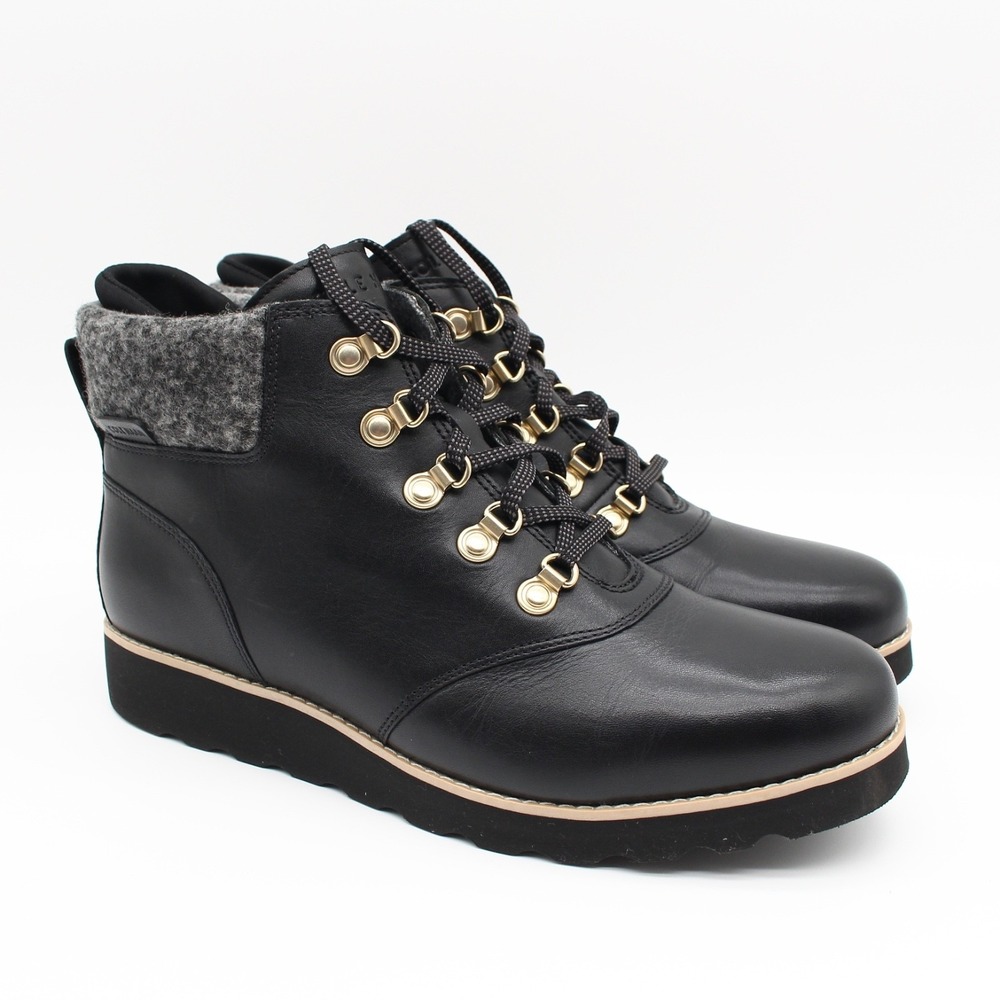 Cole Haan Nantucket Rugged Waterproof Boots Womens Size 9B Black Leather Lace Up